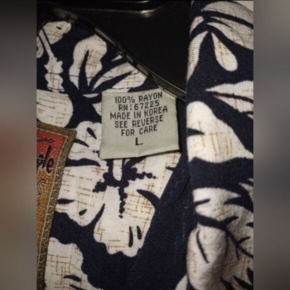 Pineapple Connection Hawaiian Men's Shirt Pocket L Navy/WhiteFloral PatternRayon - Picture 3 of 5